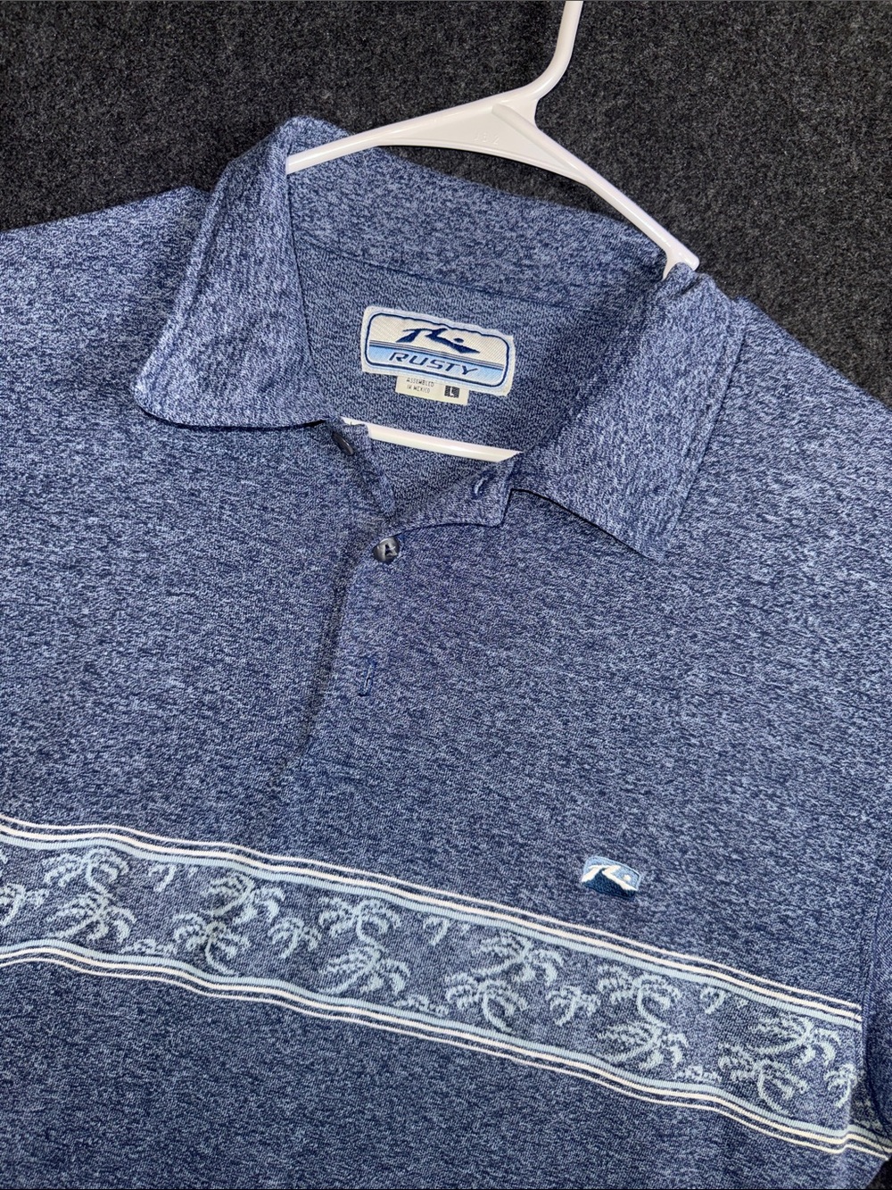 Rusty Men's Heather Navy Polo with Decorative Chest Stripe